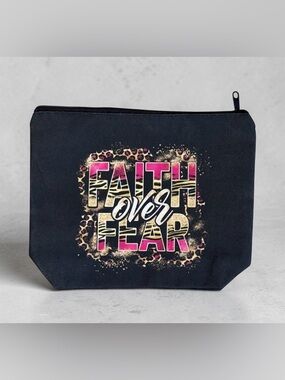 Faith Over Fear Black Zip Pouch - Inspirational Women’s Bag